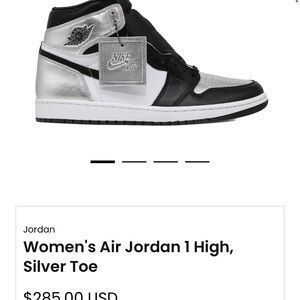 Authentic Air Jordan 1 Silver Toes Womens size 9.5. Excellent condition!!